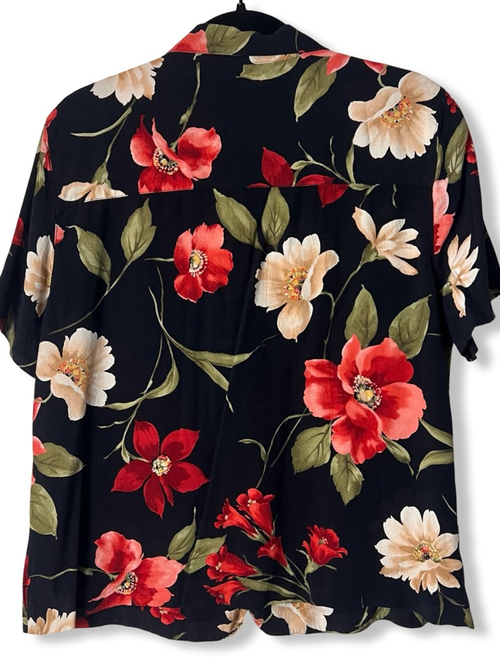 Alfred Dunner Women's tropical Floral Button Down Blouse Black Red Green Sz. 14 - Picture 2 of 6